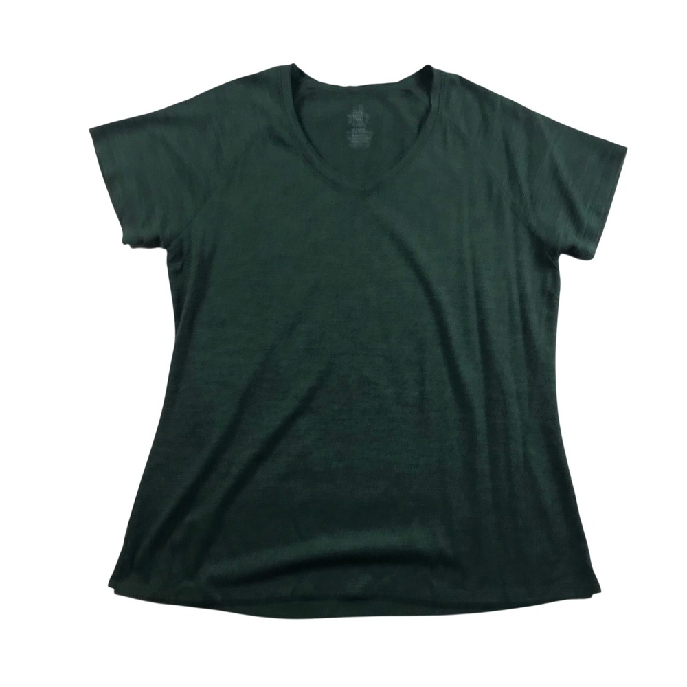 Woolx Mia Merino Wool Blend V-Neck T-Shirt XL Dark Green Heather Raglan Tee
